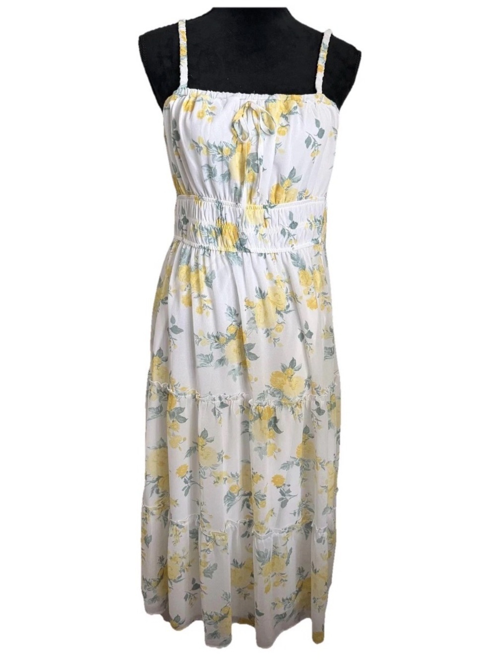 Trixxi Juniors L Floral Chiffon Smocked Tiered Ruffle Midi Sundress Cottage